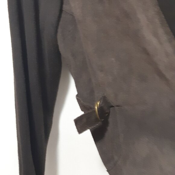 Brown sweater with suede front and removable fur collar Size L - Picture 2 of 6